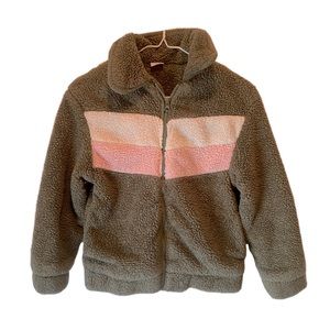 Green pink and white puffy coat